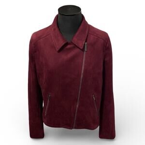 Liz Claiborne Women's Jacket Large Burgundy Red Wine Side Breast Zip Up Career